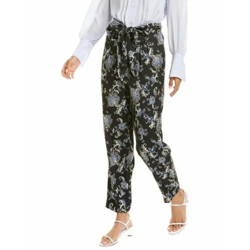 Rebecca Taylor Women’s Black Floral Paisley Silk Blend Pants Size 8 T0381